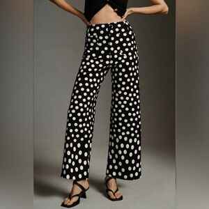 Maeve Black and White Polka Dot Cropped Wide-Leg Pants